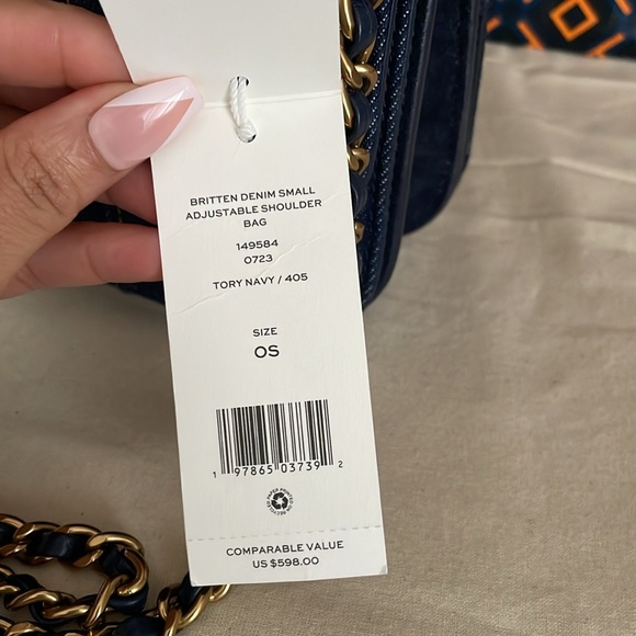 New, Tory Burch Britten denim small adjustable shoulder bag navy - Picture 14 of 14